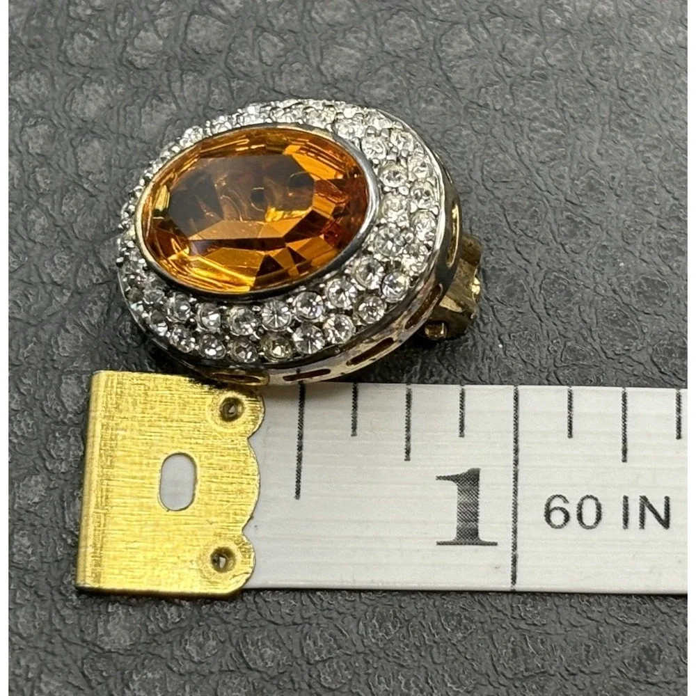 Ultima Edizione HUGE Yellow Stone 925 Sterling Silver Vintage Clip On Earrings